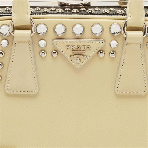 PRADA Saffiano Vernice Small Crystal Pyramid Bag 